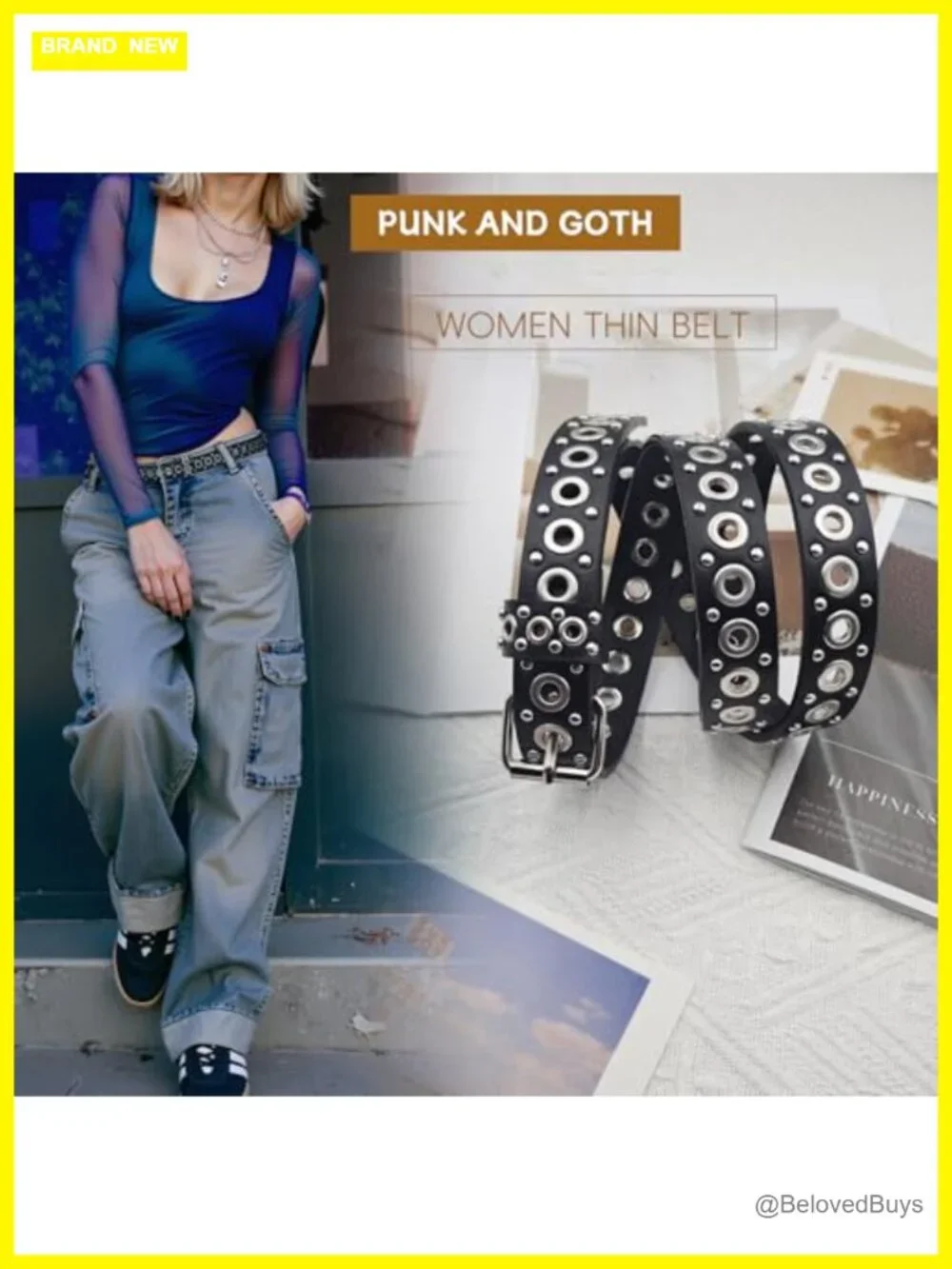 Studded Punk Goth Faux Leather Belt with Silver Rivets